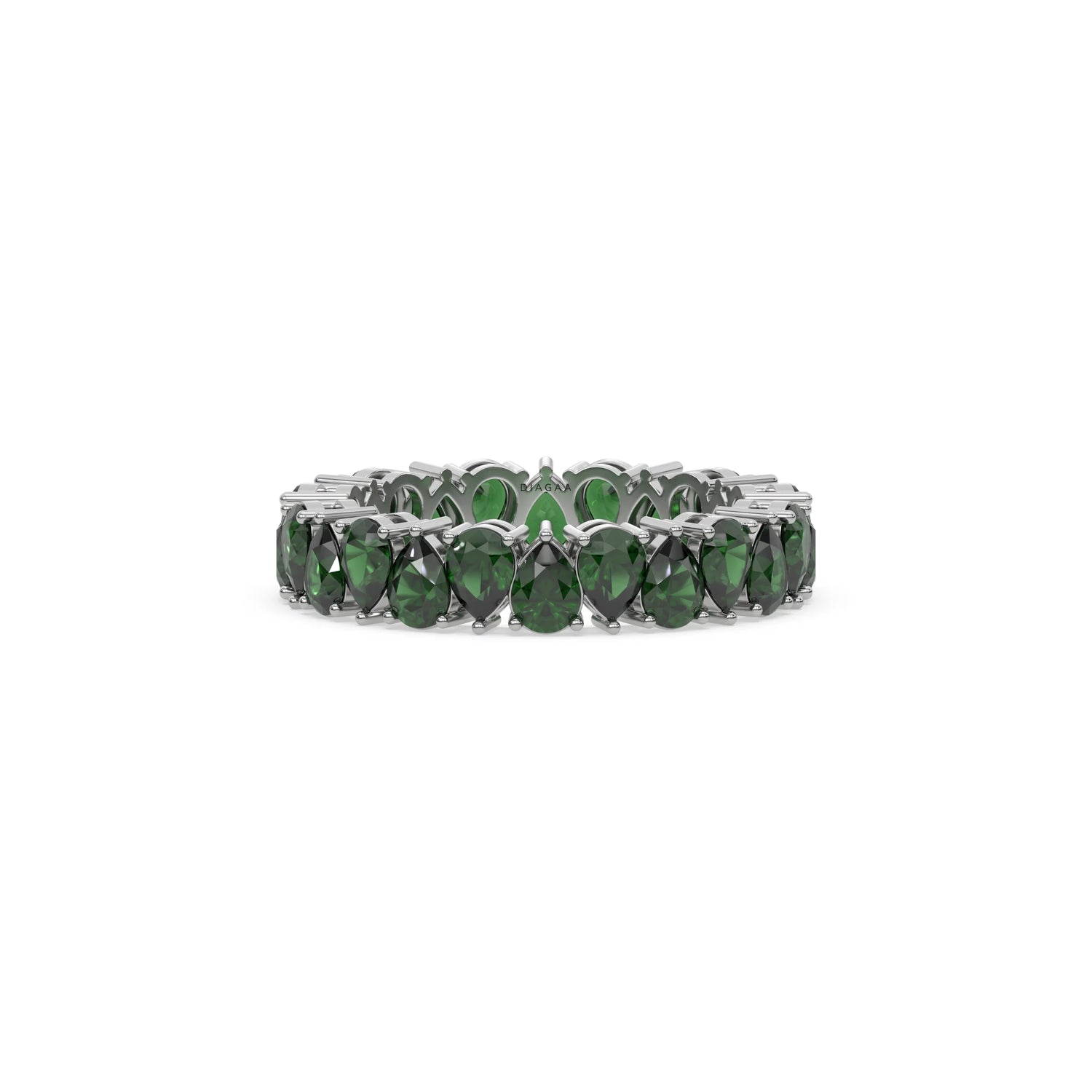 18K White Gold Pear Emerald Gemstone Full Eternity Ring