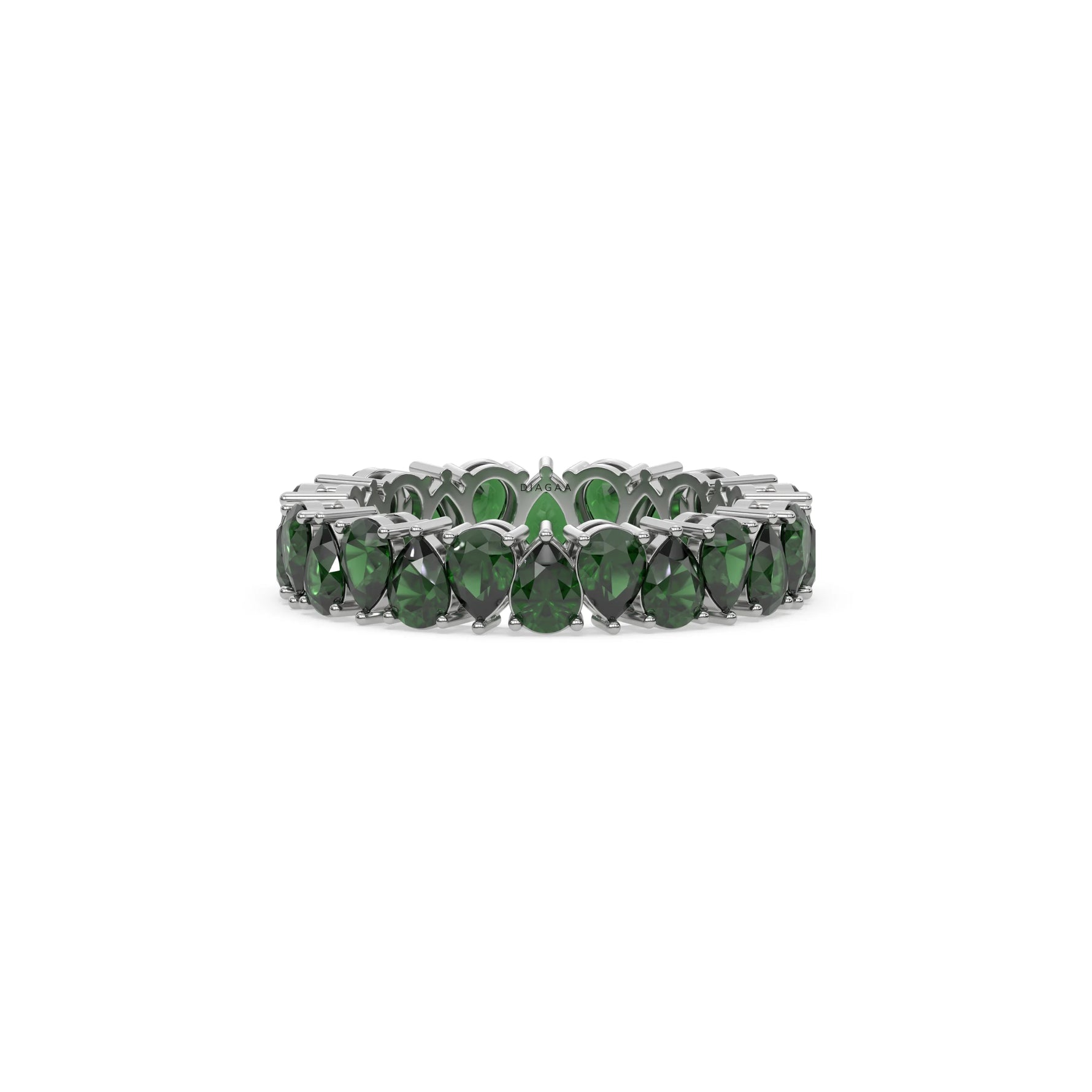 18K White Gold Pear Emerald Gemstone Full Eternity Ring