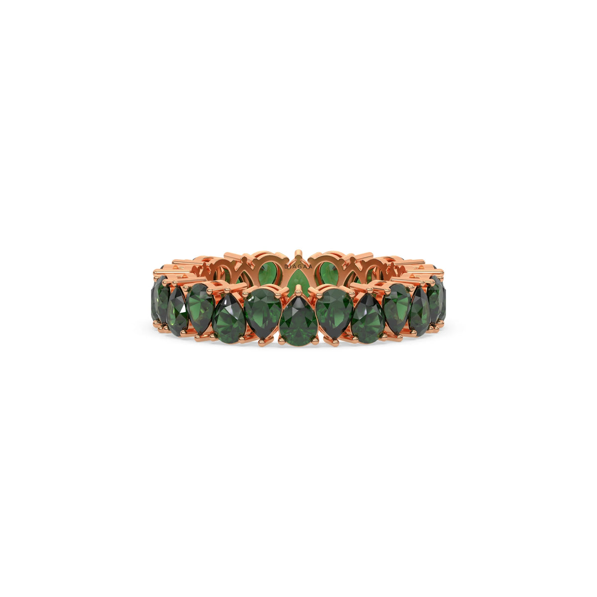 18K Rose Gold Pear Emerald Gemstone Eternity Ring