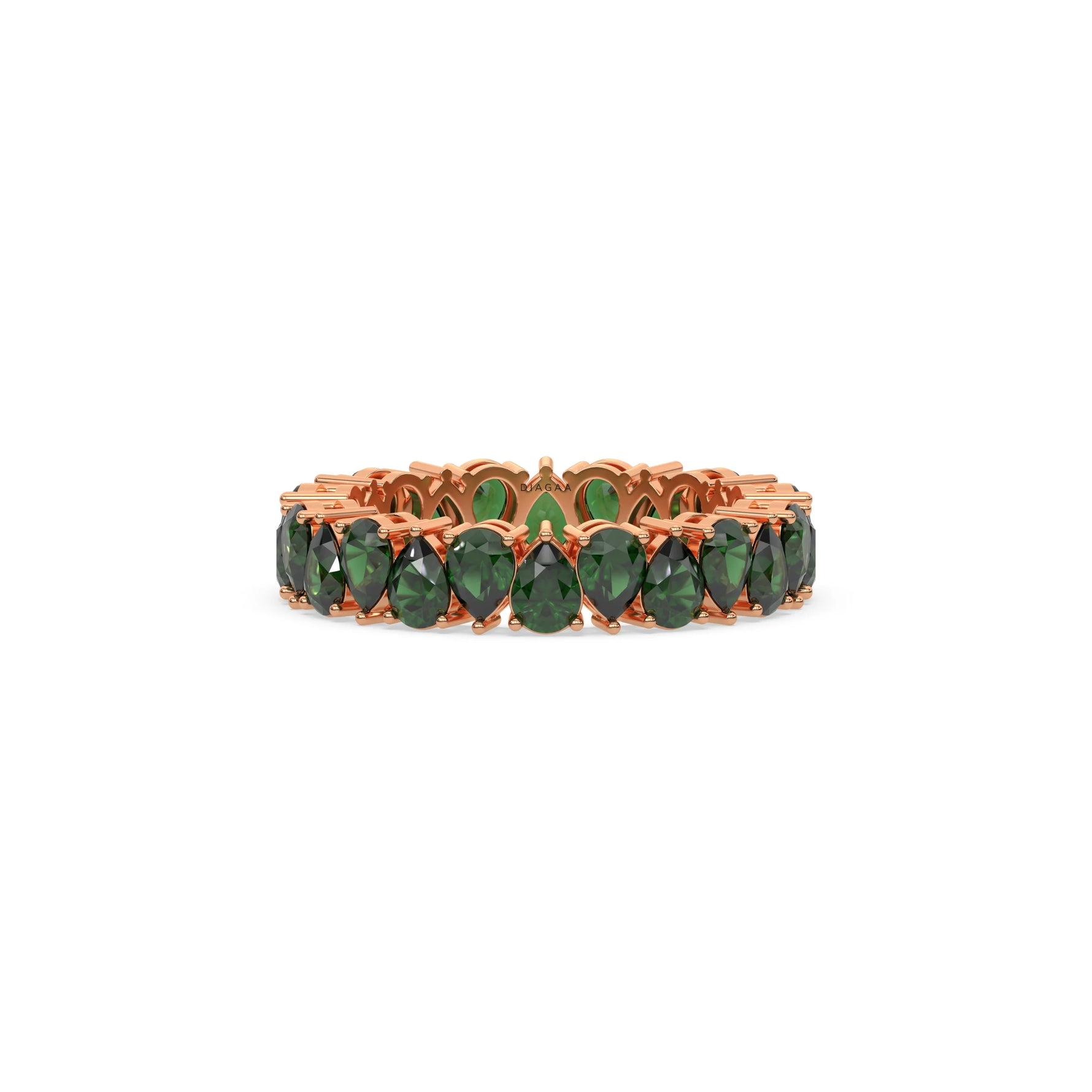 18K Rose Gold Pear Emerald Gemstone Eternity Ring