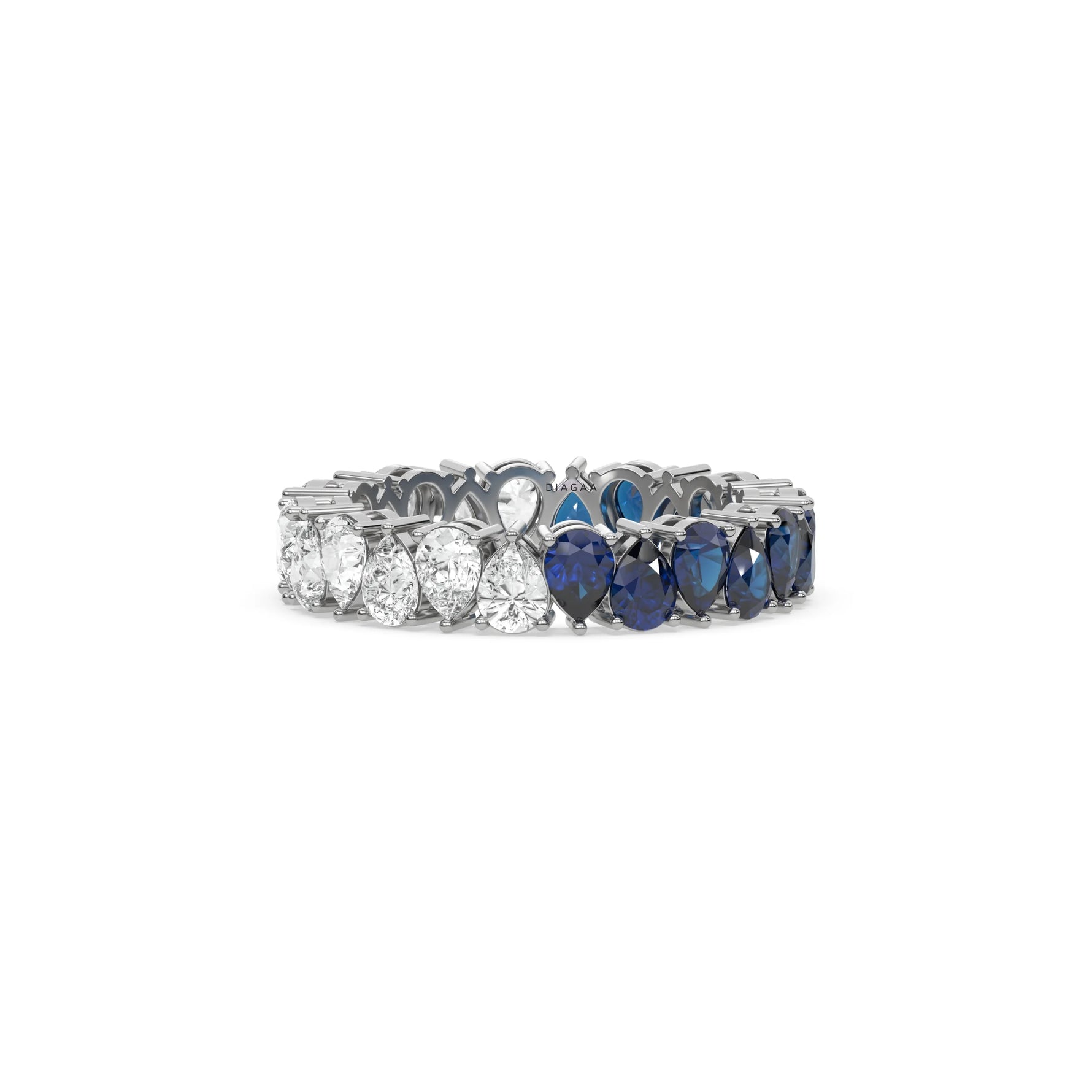 18K White Gold Pear Diamond and Sapphire Gemstone Eternity Ring