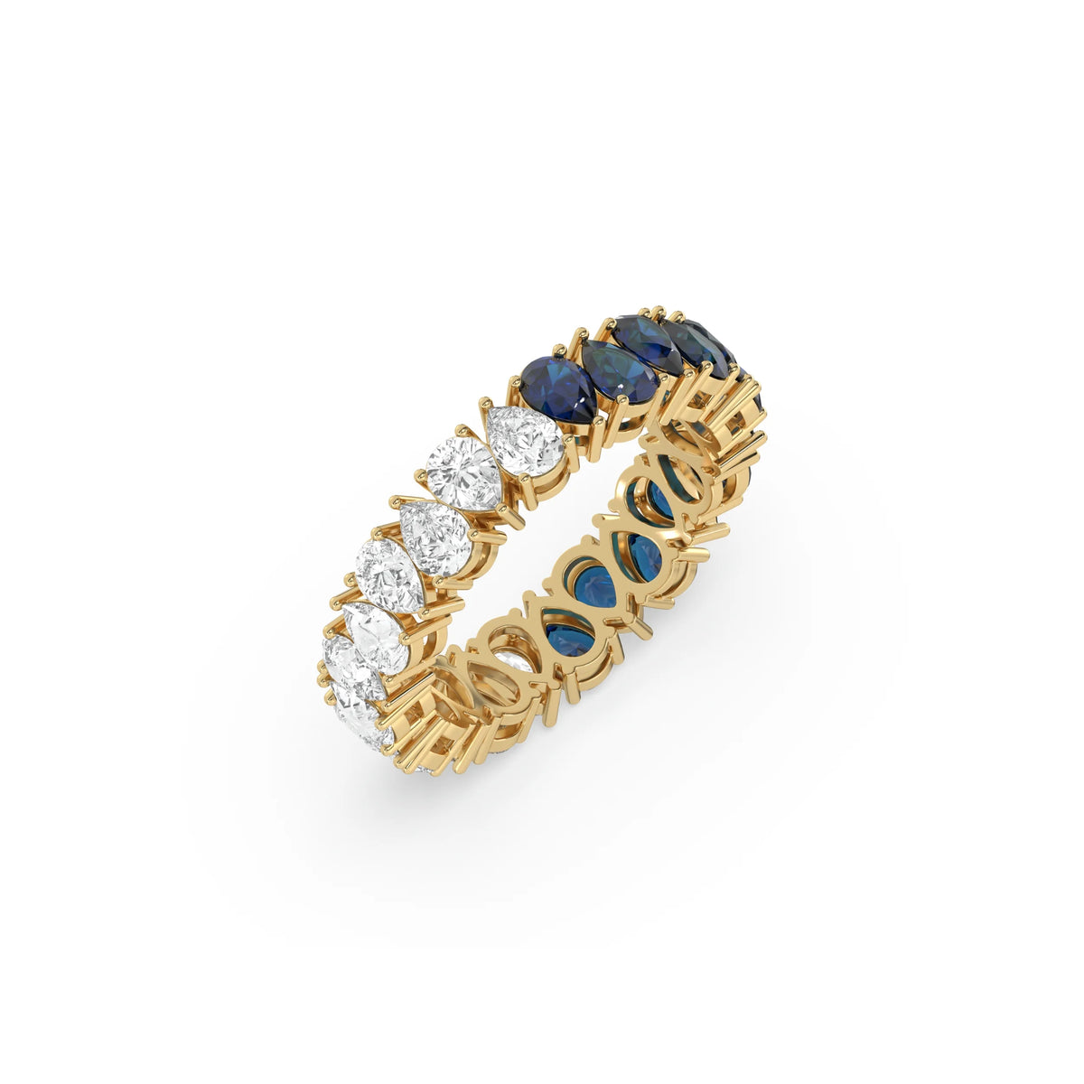 14K Yellow Gold Pear Diamond and Sapphire Gemstone Eternity Ring