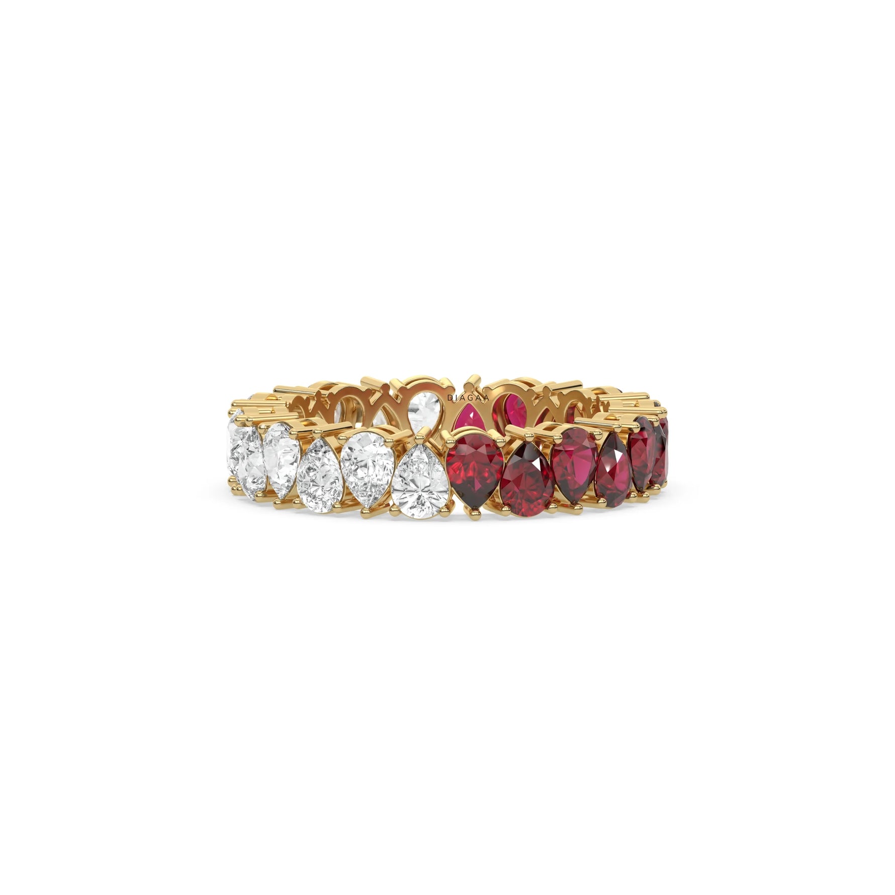 18K Yellow Gold Pear Diamond and Ruby Gemstone Eternity Ring