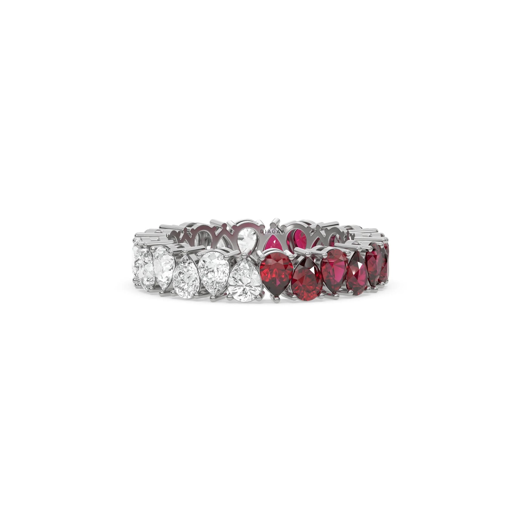 18K White Gold Pear Diamond and Ruby Gemstone Eternity Ring
