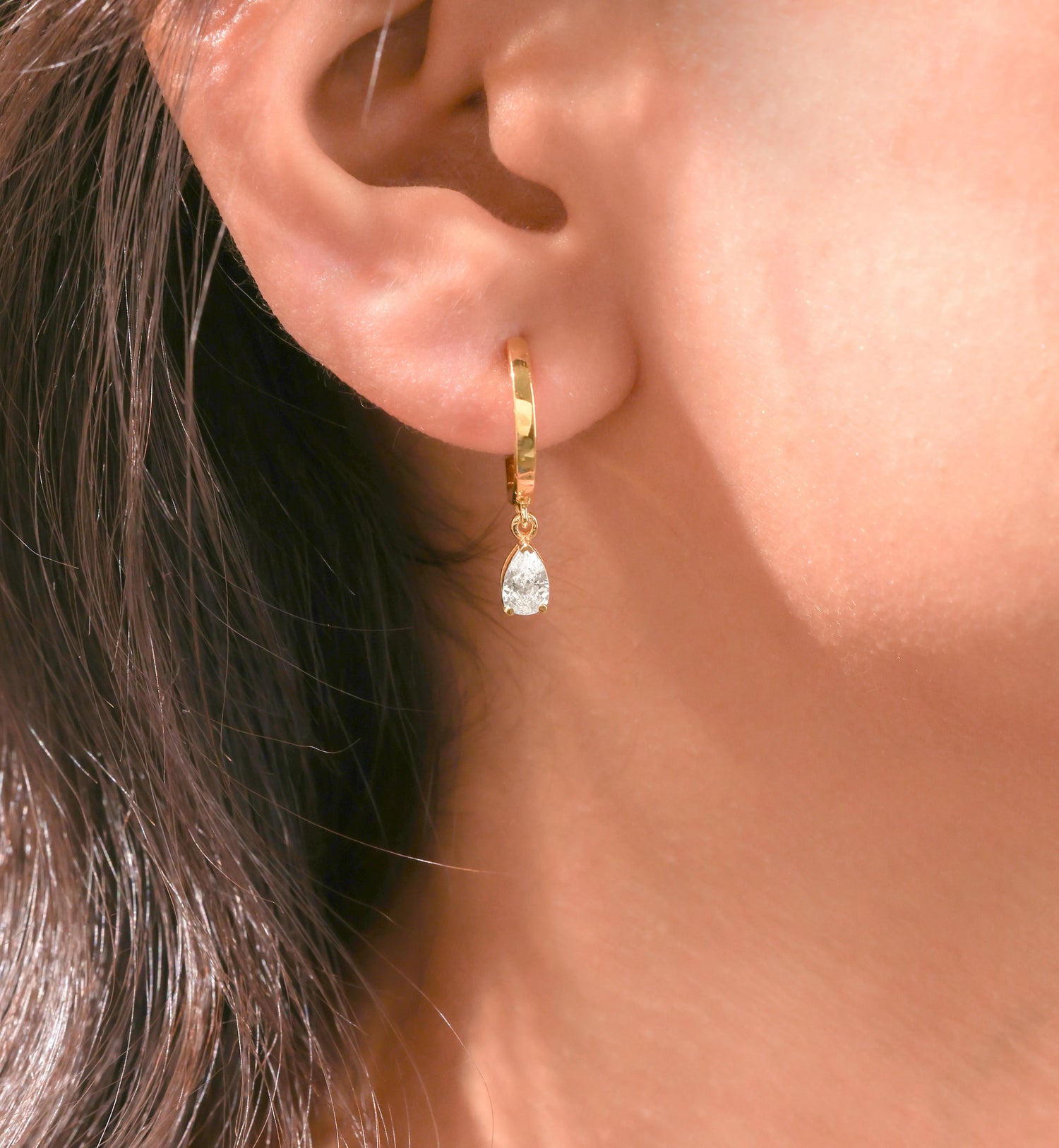 0.20 CT Lab Diamond Pear Dangling Hoop Earrings