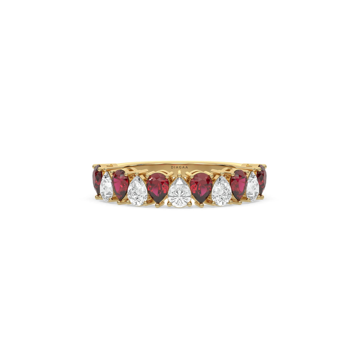18K Yellow Gold Pear Ruby Gemstone and Diamond Eternity Ring 