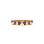 18K Yellow Gold Pear Ruby Gemstone and Diamond Eternity Ring 