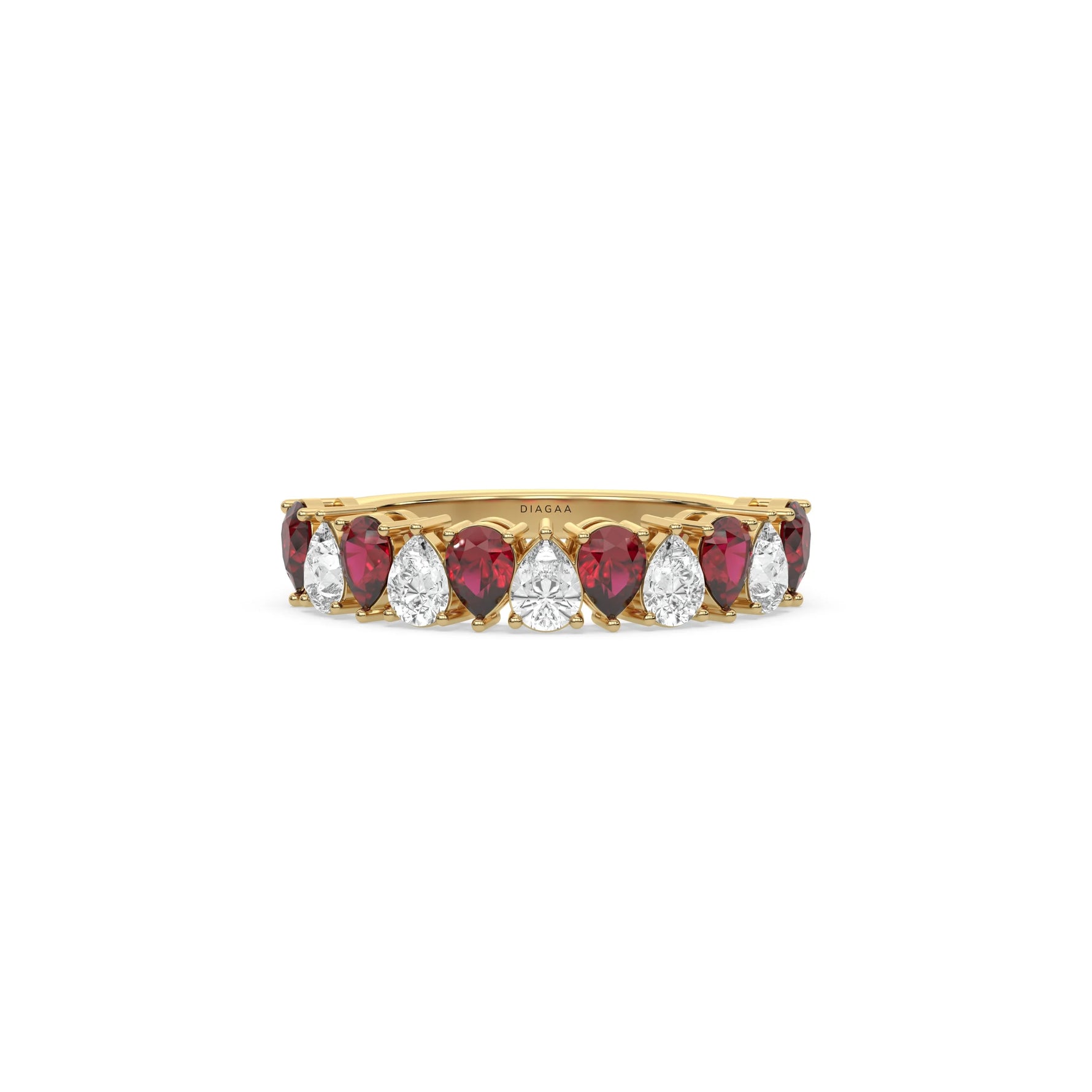 18K Yellow Gold Pear Ruby Gemstone and Diamond Eternity Ring 