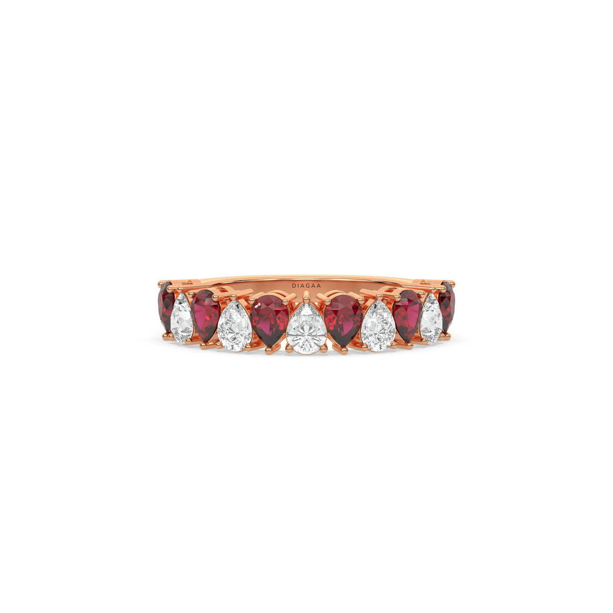 18K Rose Gold Pear Ruby Gemstone and Diamond Eternity Ring 