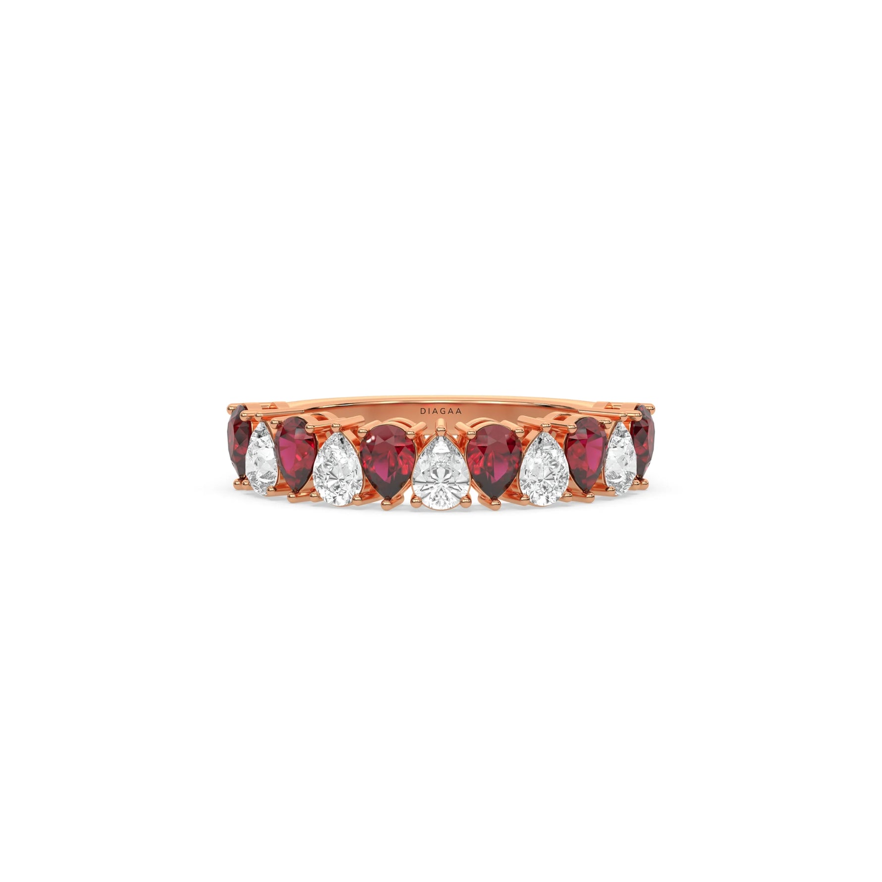 18K Rose Gold Pear Ruby Gemstone and Diamond Eternity Ring 