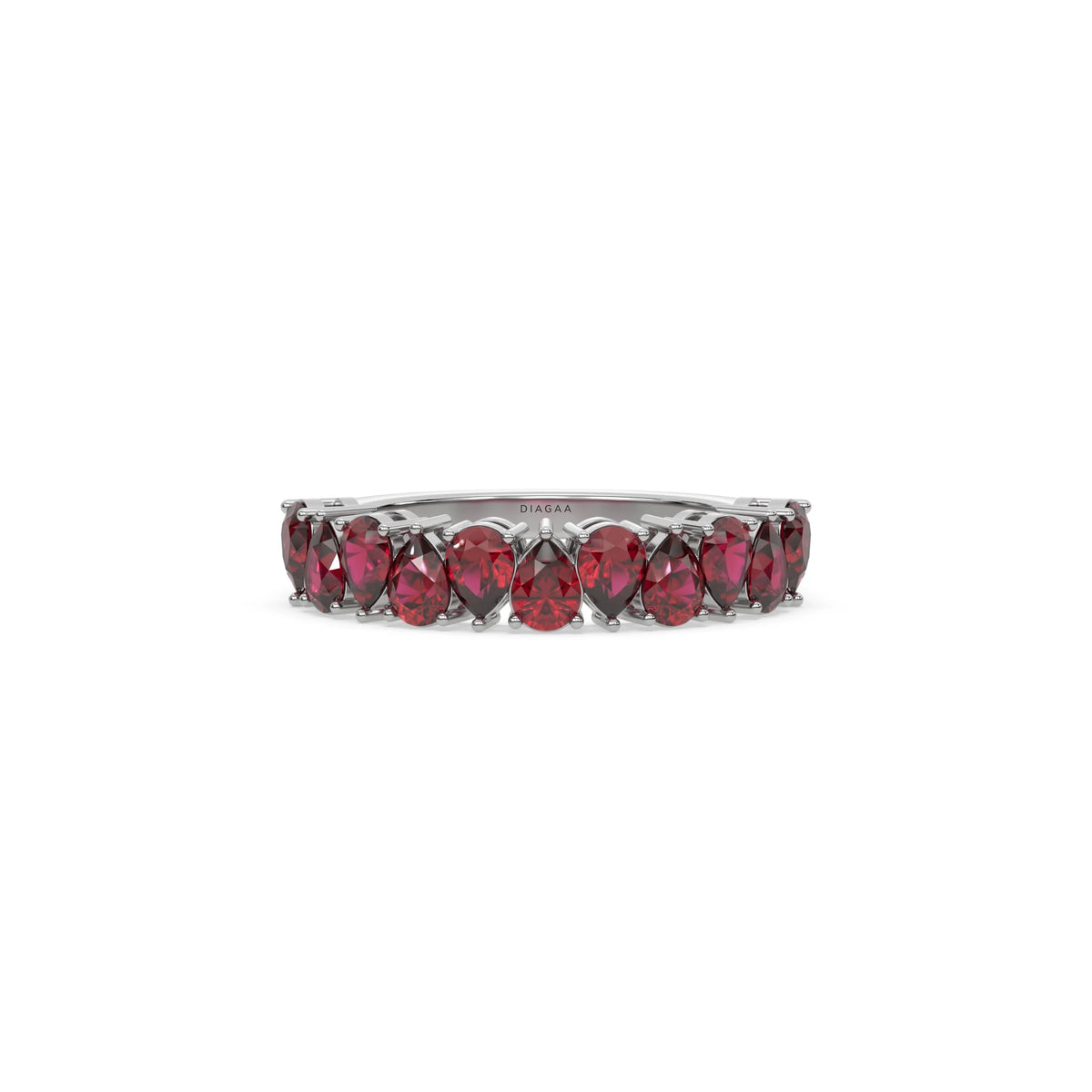 14K White Gold Pear Ruby Gemstone Eternity Ring 