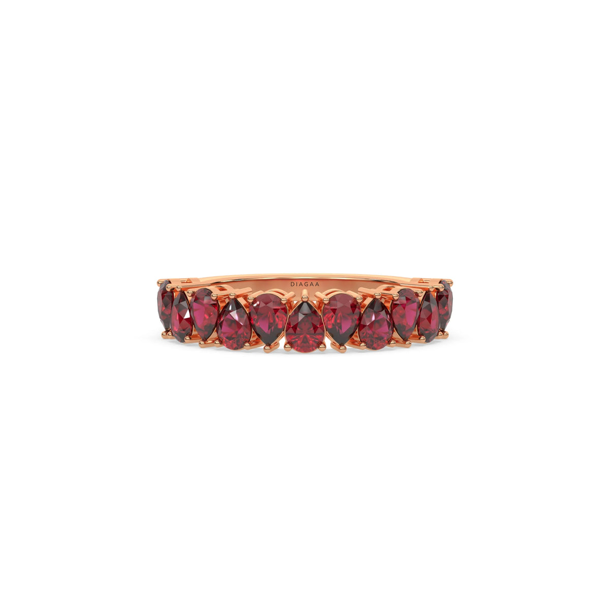 14K Rose Gold Pear Ruby Gemstone Eternity Ring 