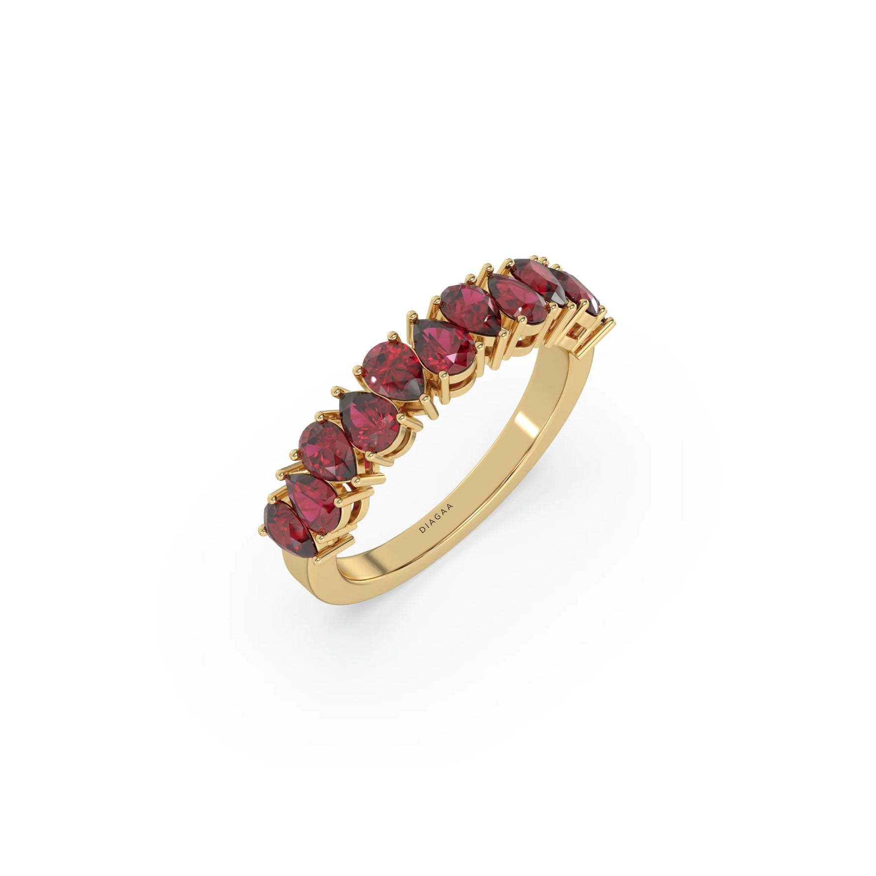 18K Yellow Gold Pear Ruby Gemstone Eternity Ring 
