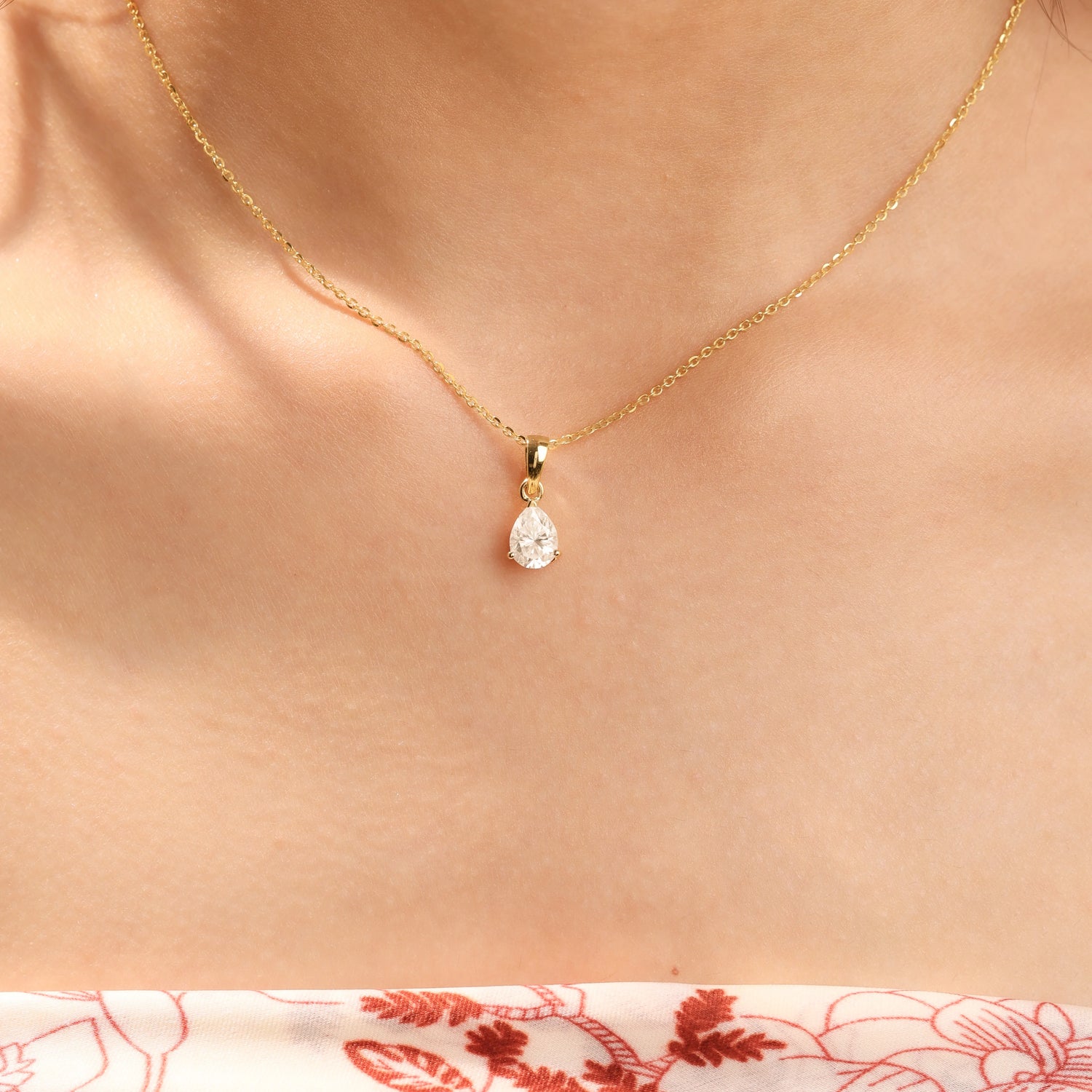 3 CT Lab Diamond Pear Solitaire Necklace