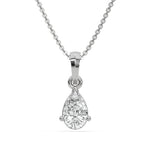 This white gold Pear Solitaire Diamond Necklace made with a pear cut diamond in a four prong setting with adjustable chain in top view