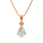 This rose gold Pear Solitaire Diamond Necklace made with a pear cut diamond in a four prong setting with adjustable chain in top view