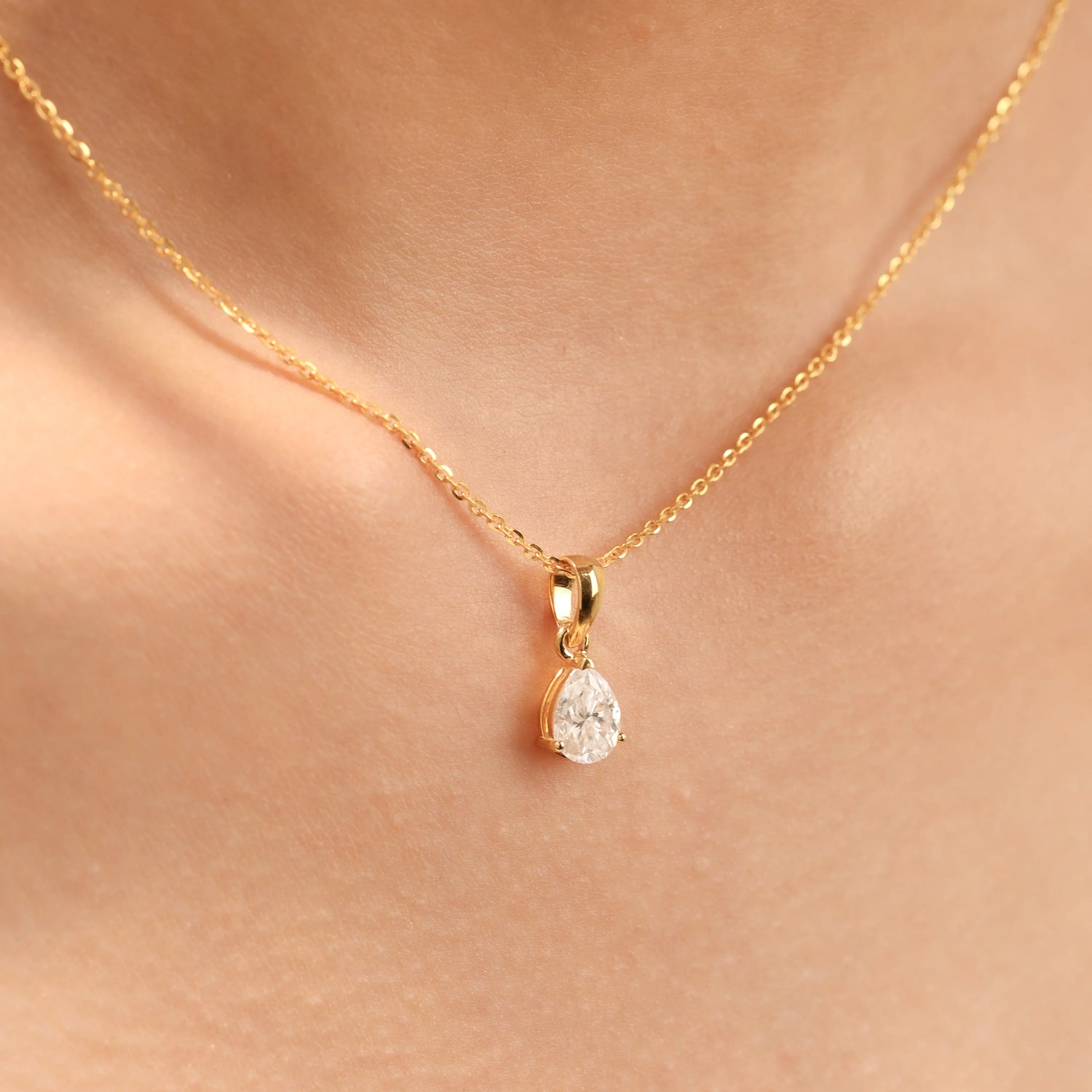 1 CT Natural Diamond Pear Solitaire Necklace