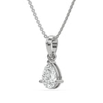 This white gold Pear Solitaire Diamond Necklace made with a pear cut diamond in a four prong setting with adjustable chain in side view