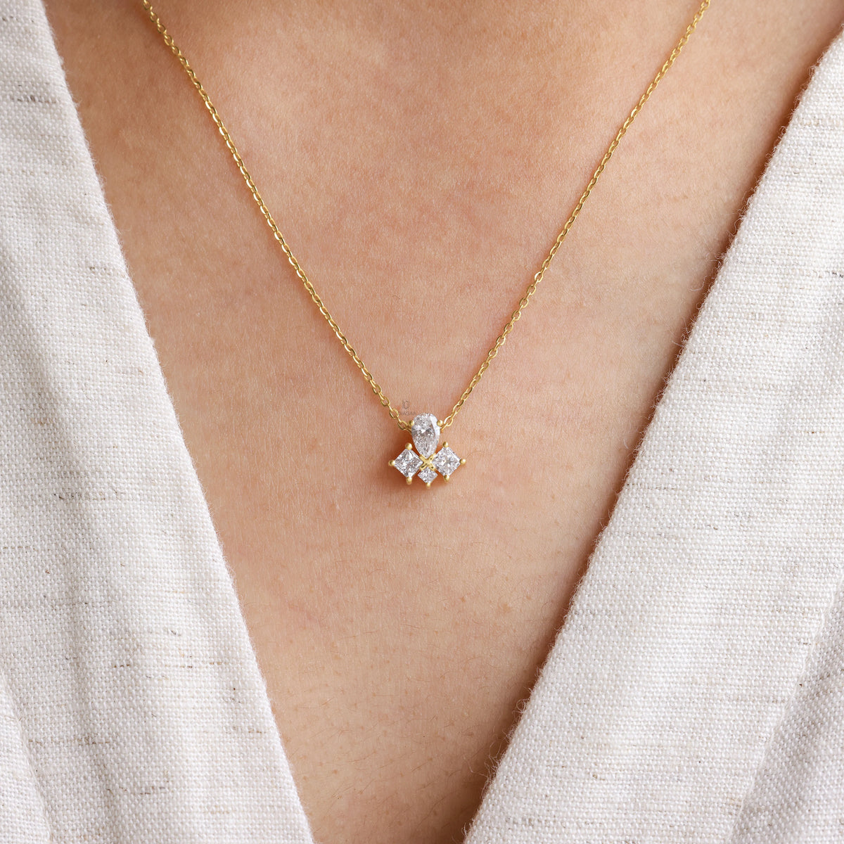 0.50 CT Pear & Princess Cut Natural White Diamond Cluster Necklace