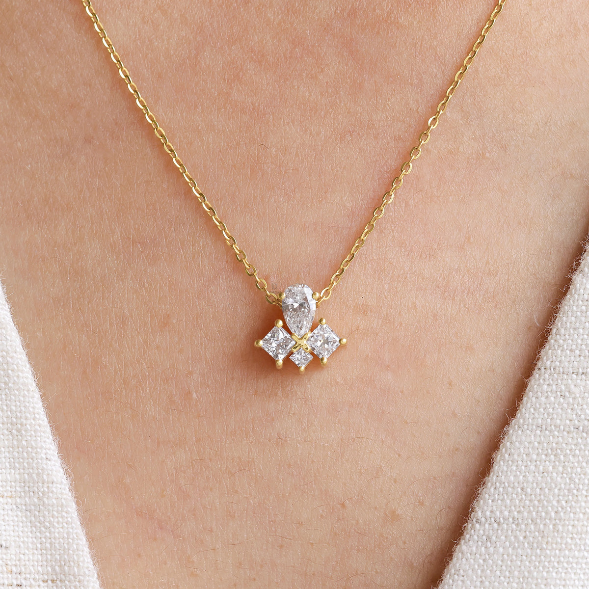 0.50 CT Pear & Princess Cut Lab Grown Diamond Cluster Necklace