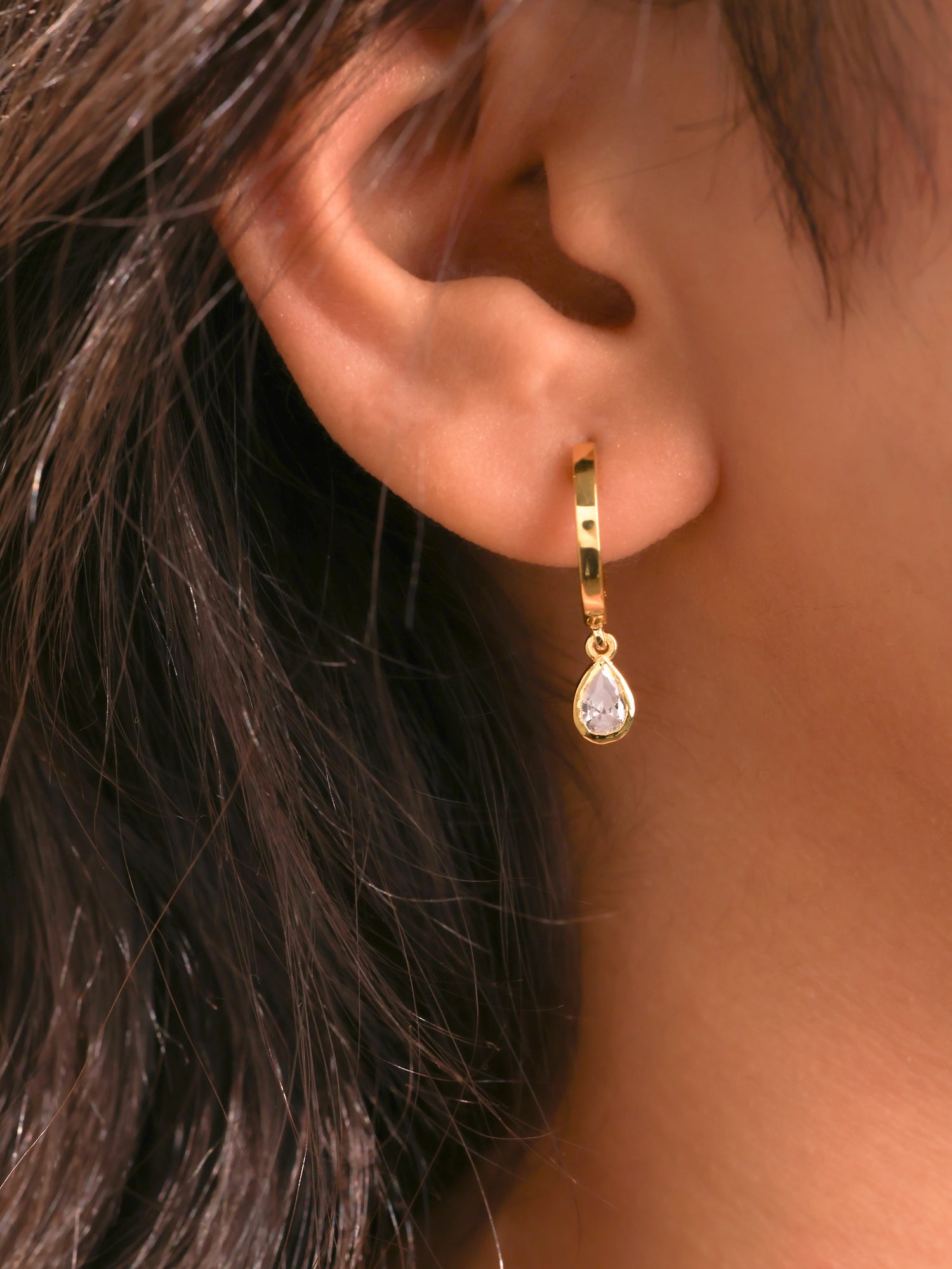 Pear Bezel Set Diamond Hoop Earring 