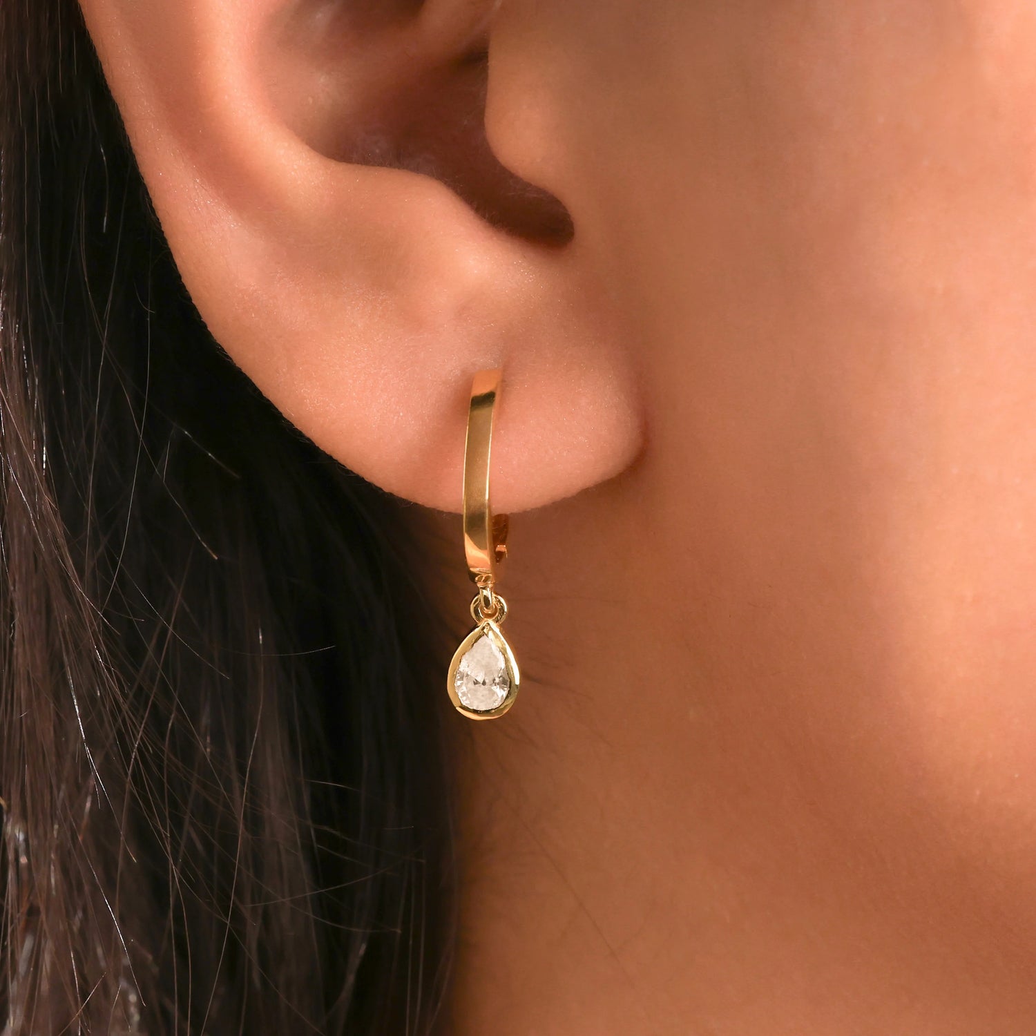 Pear Diamond Bezel Set Diamond Earring