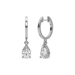 10k white gold pear shaped diamond dangling hoop earrings in prong setting.