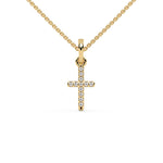 This yellow gold Delicate cross pendant crafted in a pave setting in top view