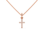 This rose gold Delicate cross pendant crafted in a pave setting in top view