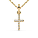 This yellow gold Delicate cross pendant crafted in a pave setting in top view