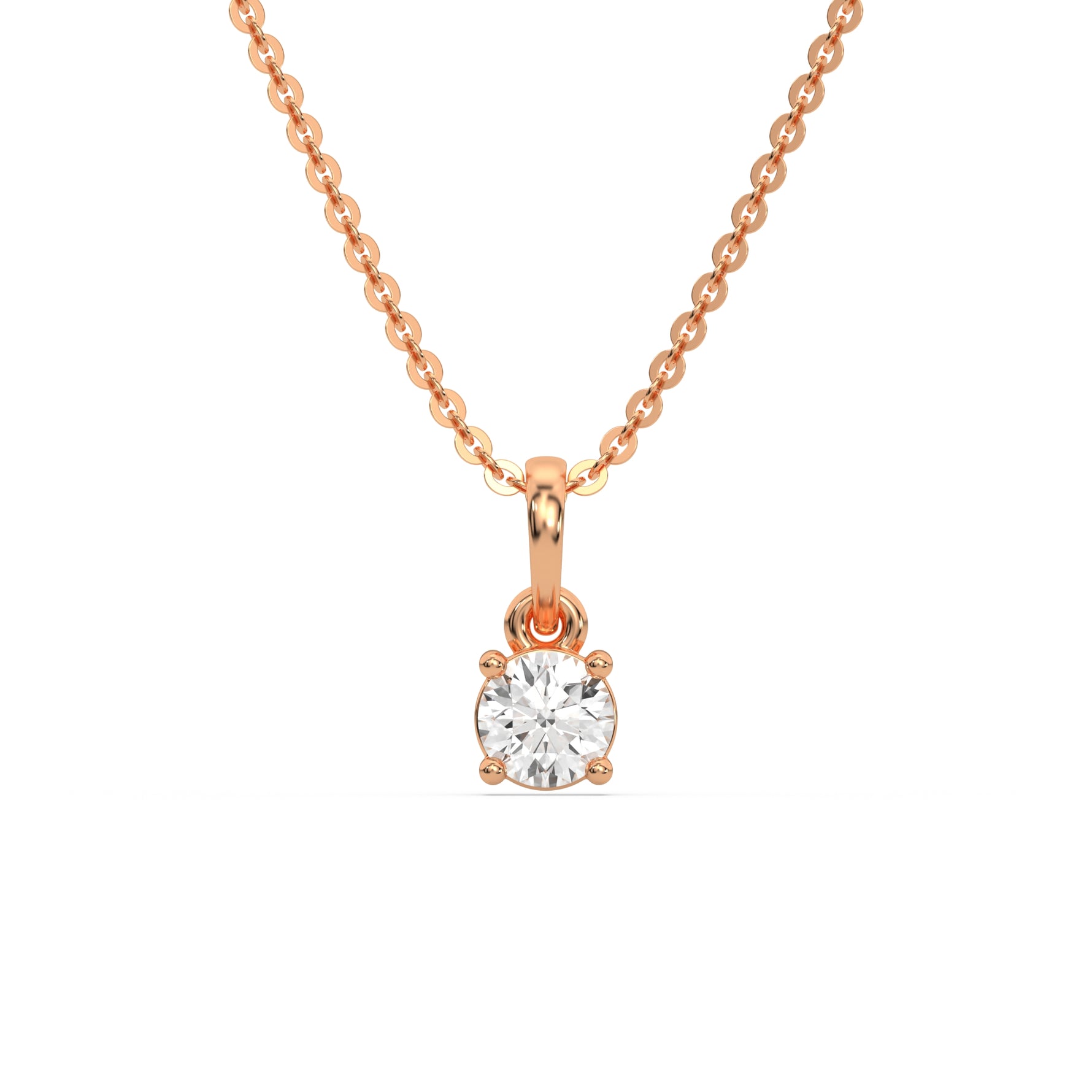 This rose gold Round Solitaire Diamond Necklace made with round brilliant-cut diamond in a four prong setting with adjustable chain in top view