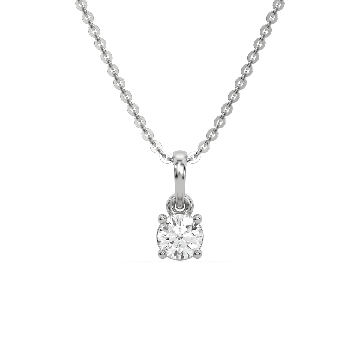 This white gold Round Solitaire Diamond Necklace made with round brilliant-cut diamond in a four prong setting with adjustable chain in top view