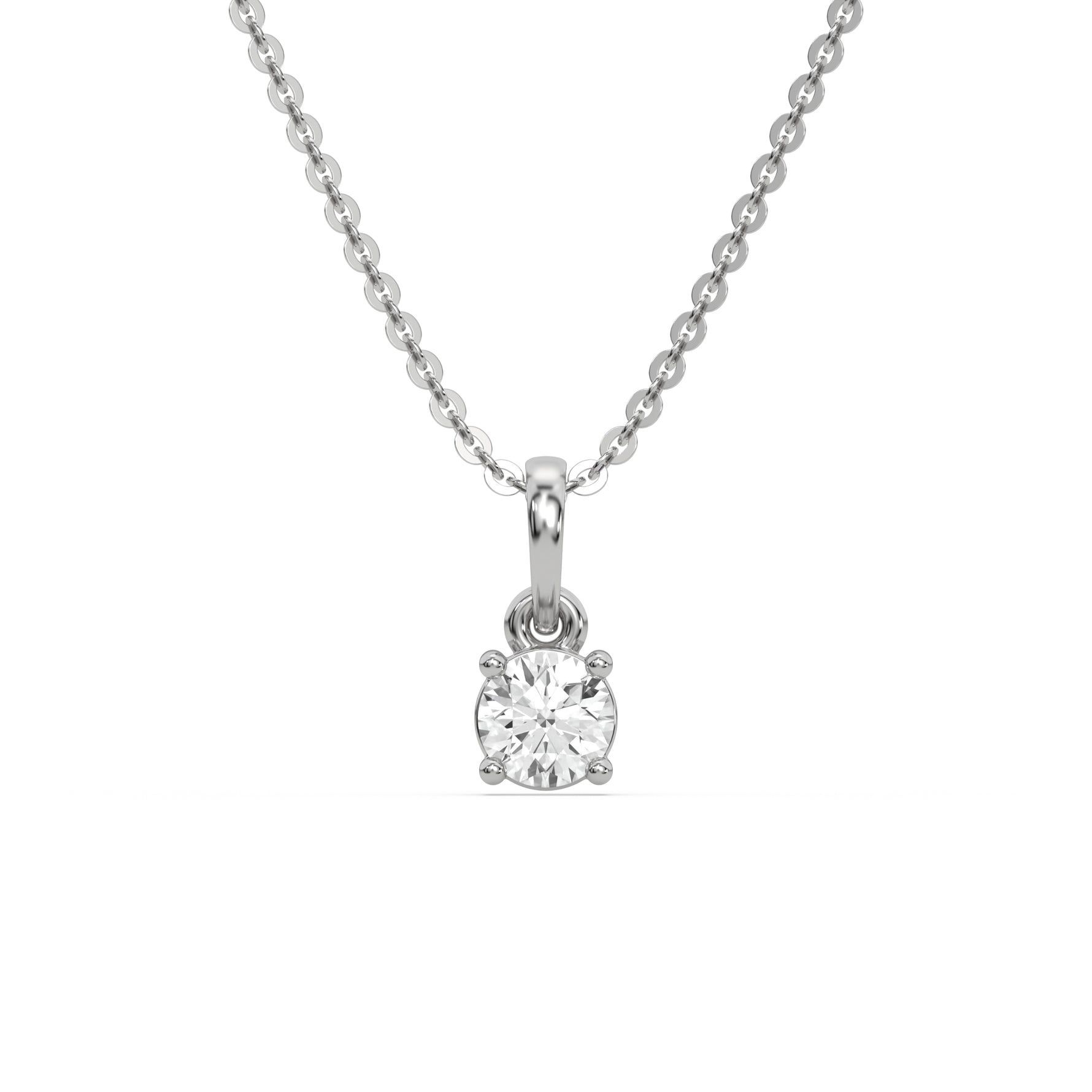 This white gold Round Solitaire Diamond Necklace made with round brilliant-cut diamond in a four prong setting with adjustable chain in top view