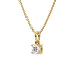 This yellow gold Round Solitaire Diamond Necklace made with round brilliant-cut diamond in a four prong setting with adjustable chain in side view