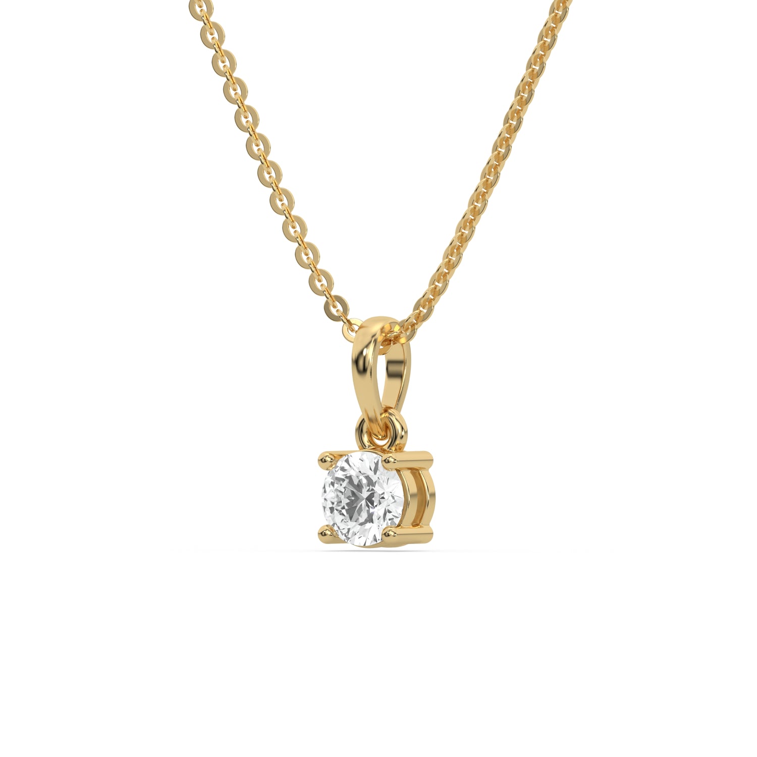 This yellow gold Round Solitaire Diamond Necklace made with round brilliant-cut diamond in a four prong setting with adjustable chain in side view