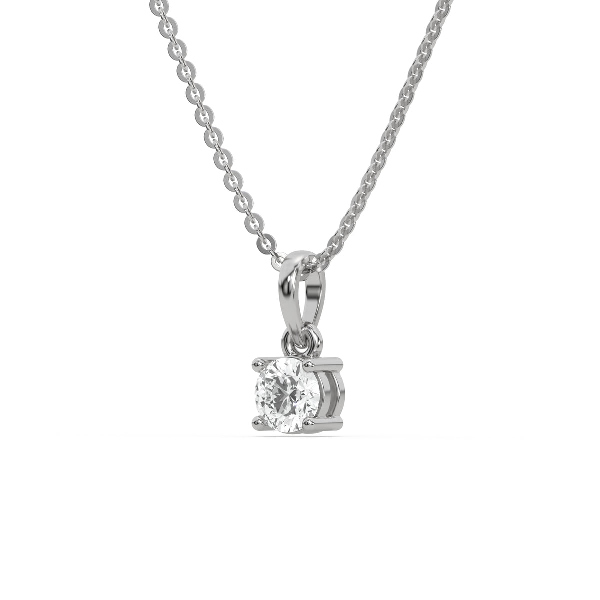 This white gold Round Solitaire Diamond Necklace made with round brilliant-cut diamond in a four prong setting with adjustable chain in side view