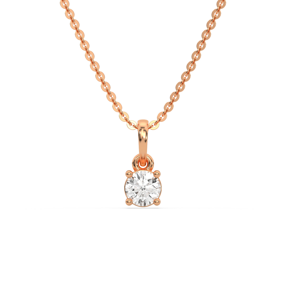 This rose gold Round Solitaire Diamond Necklace made with round brilliant-cut diamond in a four prong setting with adjustable chain in top view