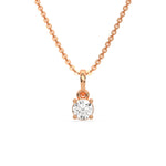 This rose gold Round Solitaire Diamond Necklace made with round brilliant-cut diamond in a four prong setting with adjustable chain in top view