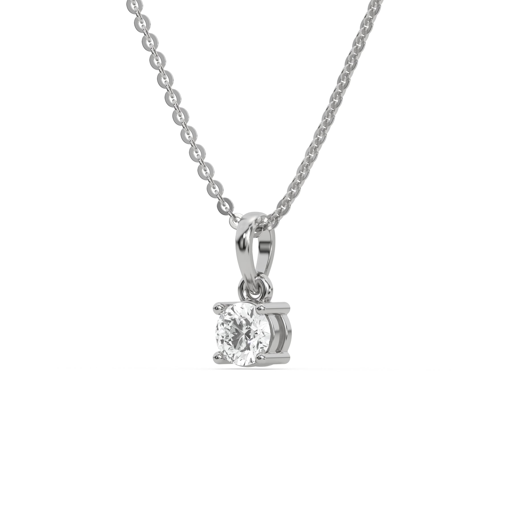 This white gold Round Solitaire Diamond Necklace made with round brilliant-cut diamond in a four prong setting with adjustable chain in side view