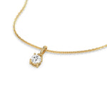 This yellow gold Round Solitaire Diamond Necklace made with round brilliant-cut diamond in a four prong setting with adjustable chain in 3d view