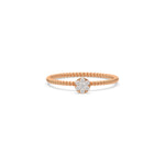 This rose gold ring displayed in front view is made with a round diamonds in a cluster setting 