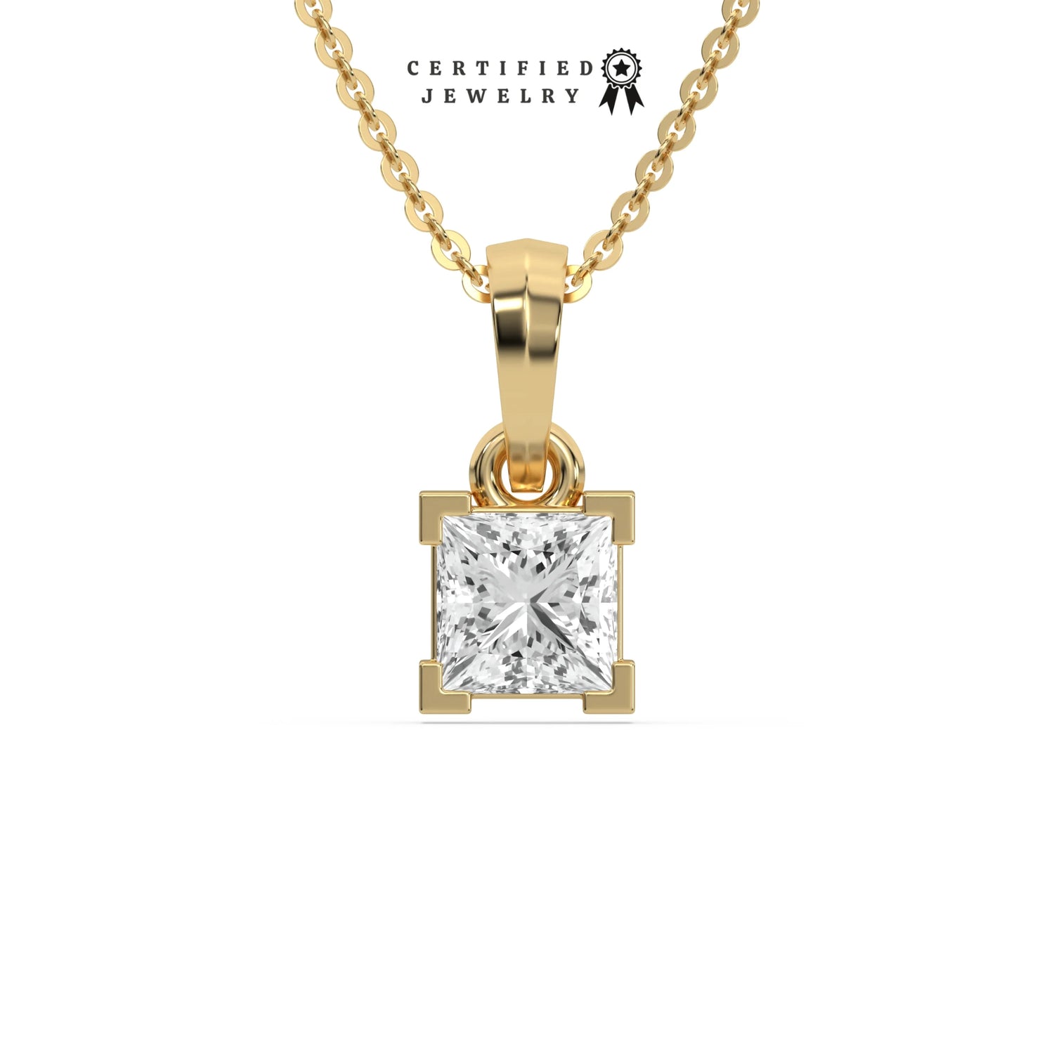 3 CT Men Lab Diamond Princess Solitaire Necklace