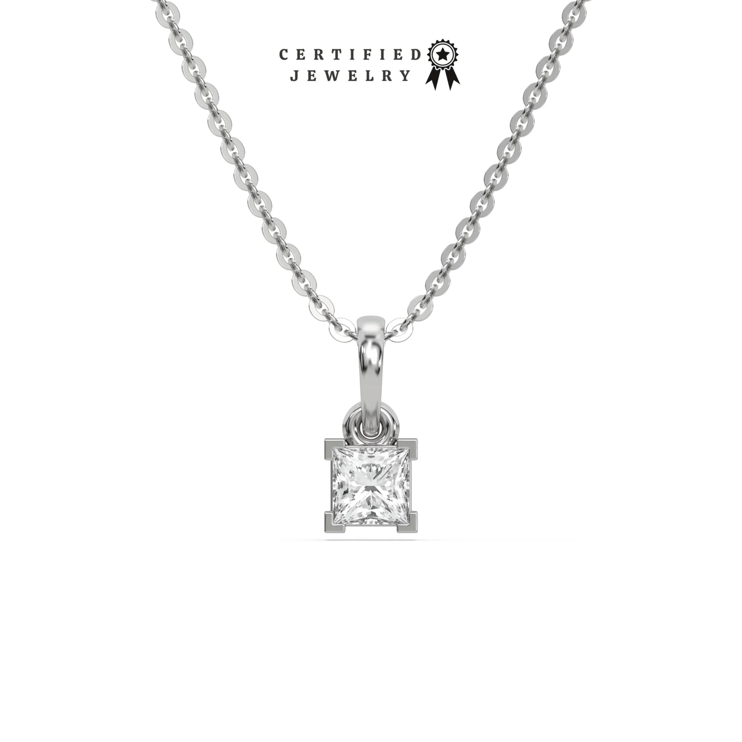 1 CT Natural Diamond Princess Solitaire Necklace