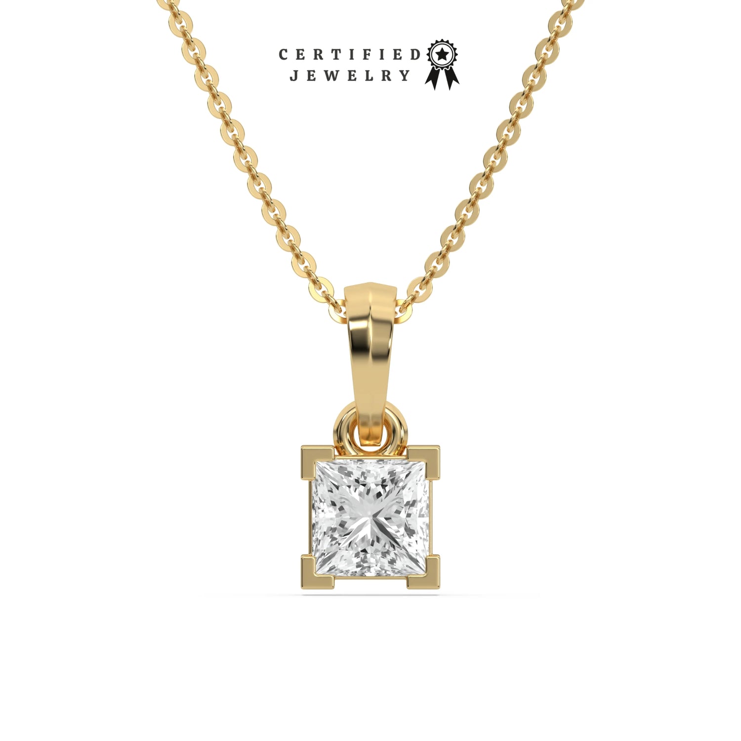 3 CT Lab Diamond Princess Solitaire Necklace