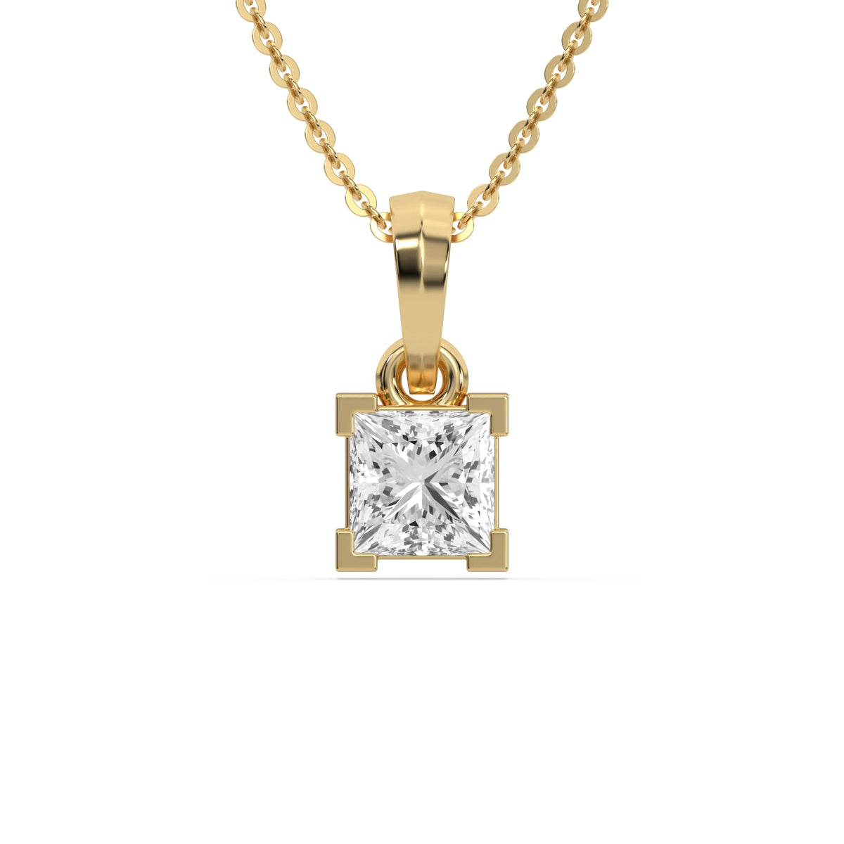 14K Yellow Gold Princess Diamond Solitaire Necklace 