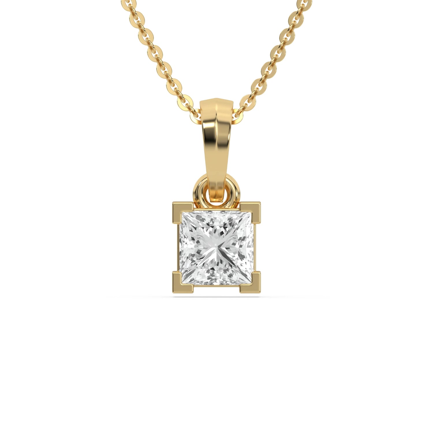 14K Yellow Gold Princess Diamond Solitaire Necklace 