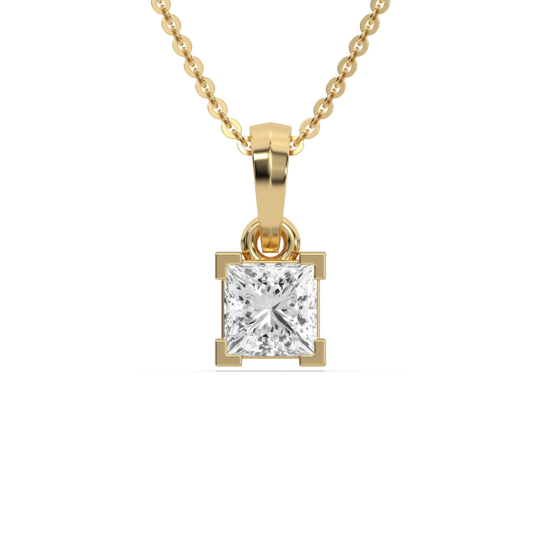 14K Yellow Gold Princess Diamond Solitaire Necklace 