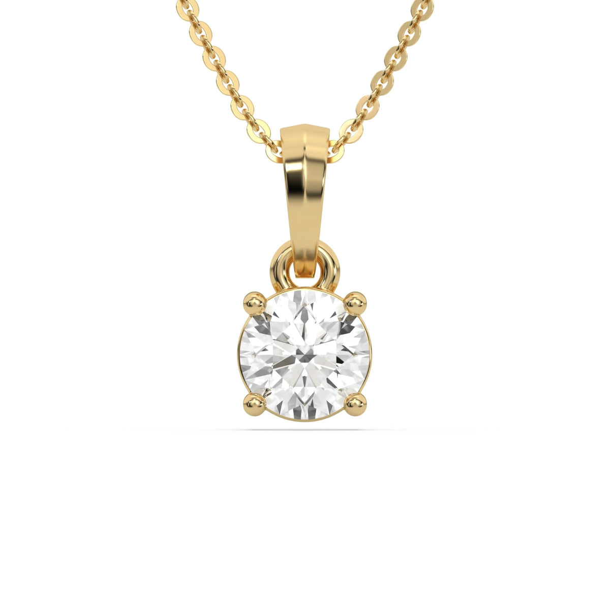 18K Yellow Gold Round Cut Diamond Solitaire Necklace