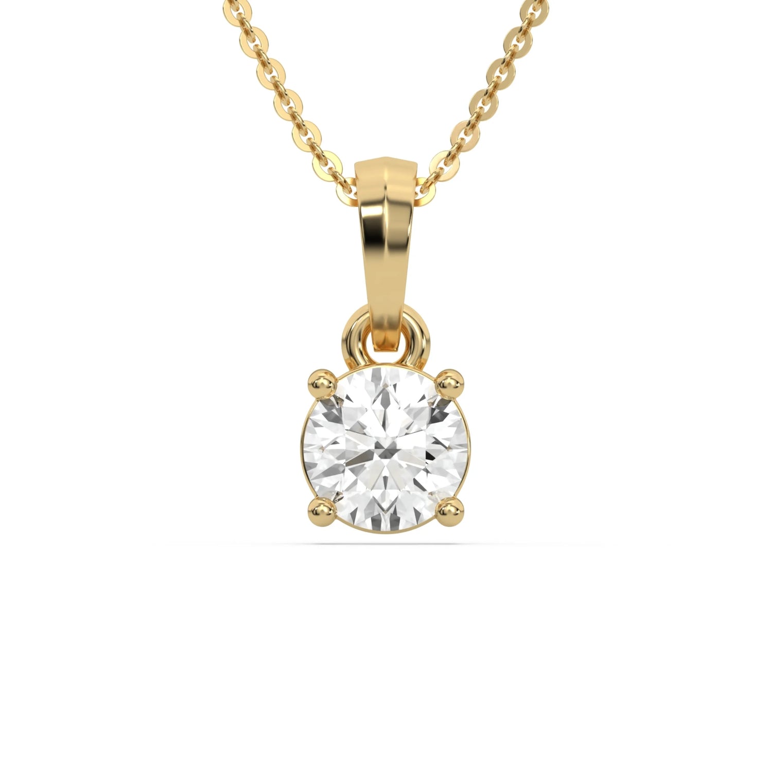 18K Yellow Gold Round Cut Diamond Solitaire Necklace