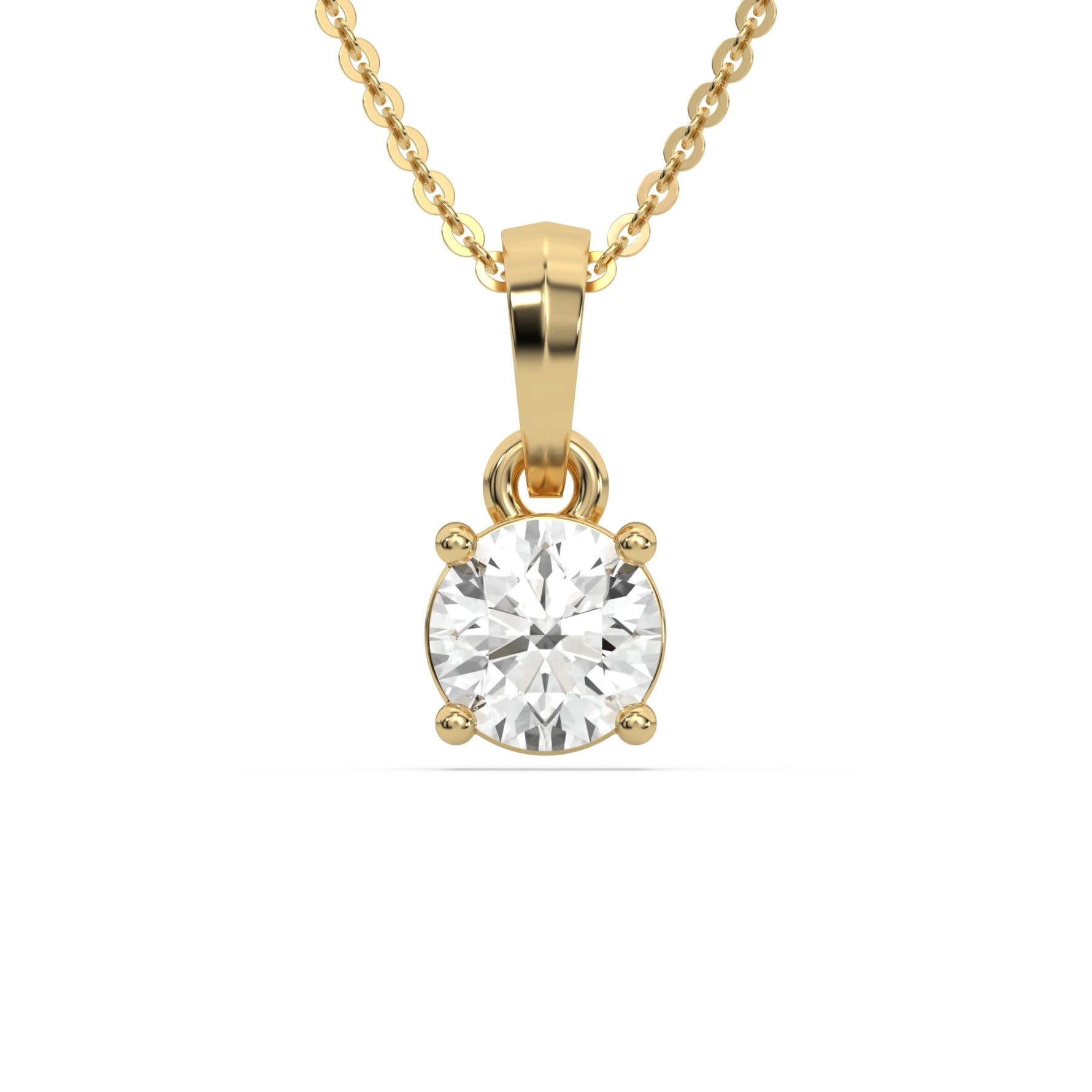18K Yellow Gold Round Cut Diamond Solitaire Necklace